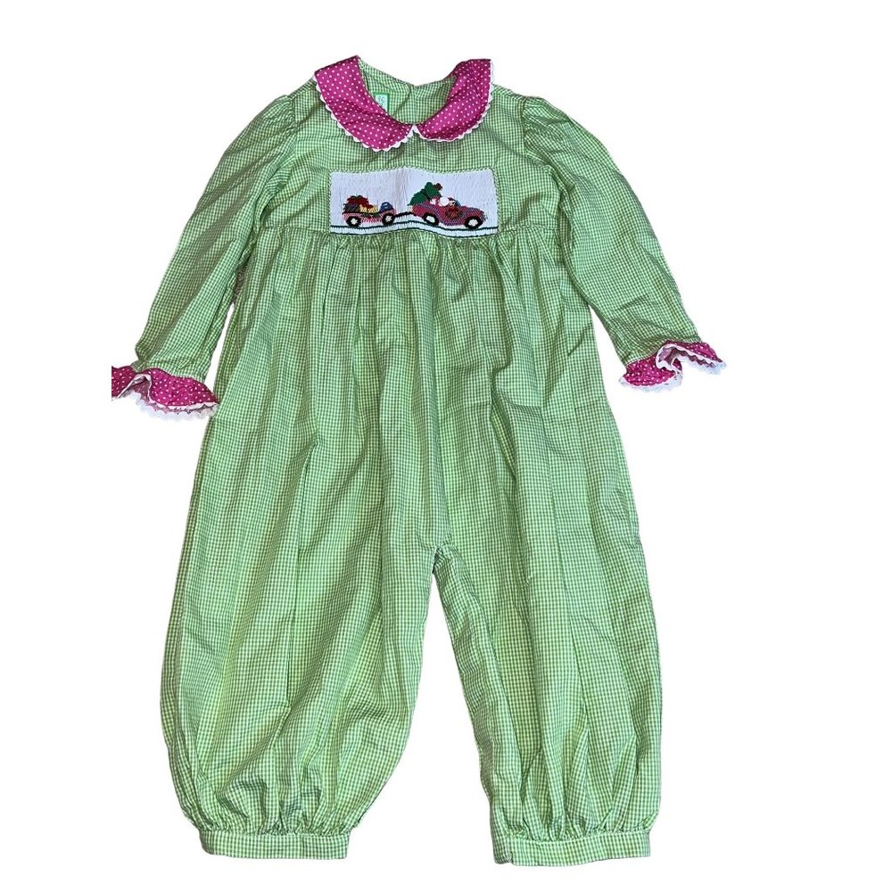 Little Threads Green Smocked Jumper Pants Christmas Theme 3T